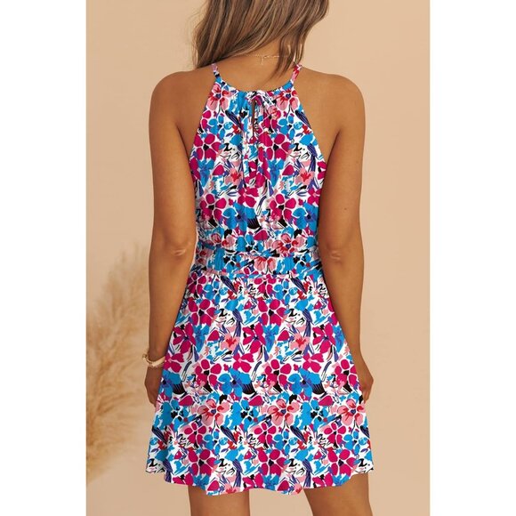 Women Summer Floral Sundress Sleeveless Summer Mini Swing Dresses with Pockets - Picture 4 of 8